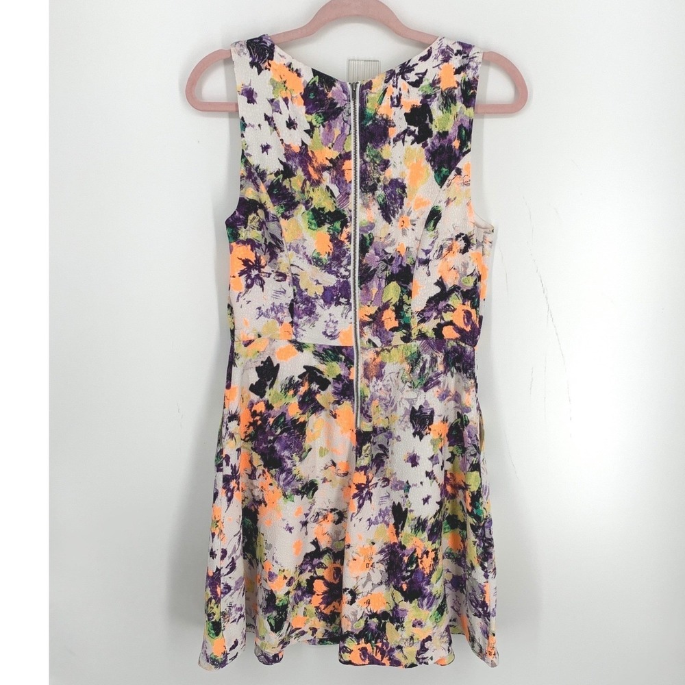 Maeve Anthropologie Fit Flare Dress Floral Neon Sleeveless Size 8 - Picture 3 of 7